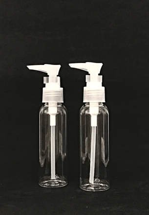 Bright Bottles - 100ml Set of 2 Pet Cylindrical Clear Pump Dispenser 