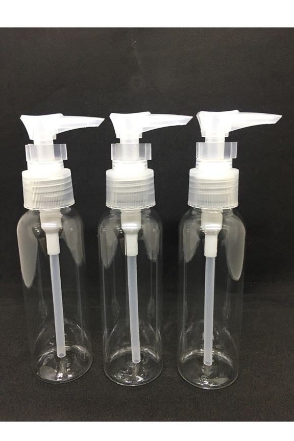 Bright Bottles - 100ml Set of 3 Pet Cylindrical Clear Pump Dispenser