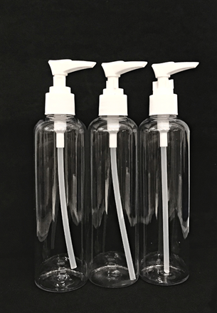 Bright Bottles - 250ml Set of 3 Pet Cylindrical Clear Pump Lotion Dispenser with clip