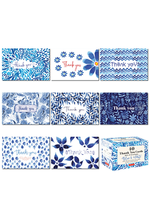Tuttle - 40 Thank You Cards Blue & White with Envelopes