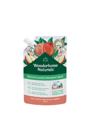Wonderhome Naturals Natural Laundry Detergent Liquid Eco Pouch - Fuji Apple and Peach Grove 800ml