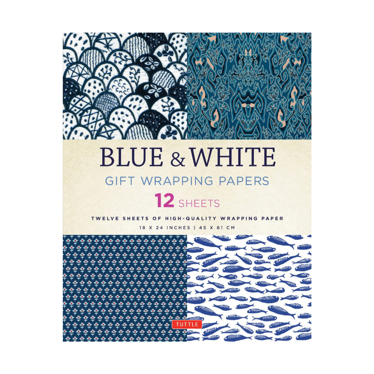 Bright Brands. Tuttle - Blue & White Gift Wrapping Paper (Set of 12)