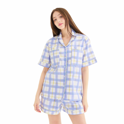 Slip to Sleep Classic Collection Cotton Satin - Blue Grids (Shorts)