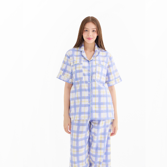 Slip to Sleep Classic Collection Cotton Satin - Blue Grids (Pants)