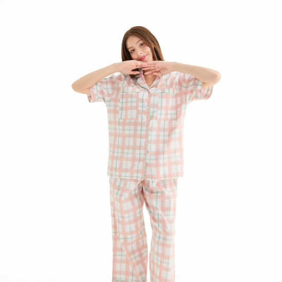 Classic Collection Cotton Satin - Salmon Grids (Pants)